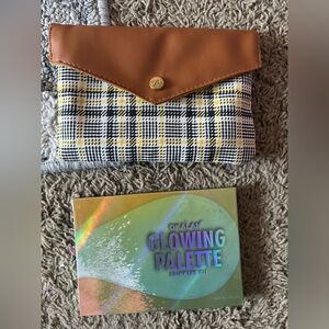 Brown and Yellow Plaid Women's Clutch with eyeshadow